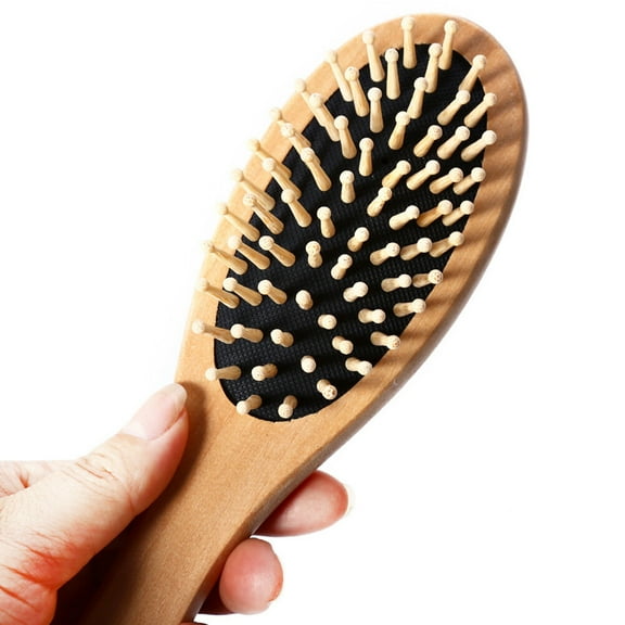 KONTONTY Wooden Bamboo Hair Vent Brush Spa Massager Comb Black Rubber