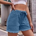 thumbnail image 4 of biudgviw Denim Shorts for Women Elastic High Waisted Trendy Drawstring Jeans Casual Hot Summer Shorts with Pockets, 4 of 5