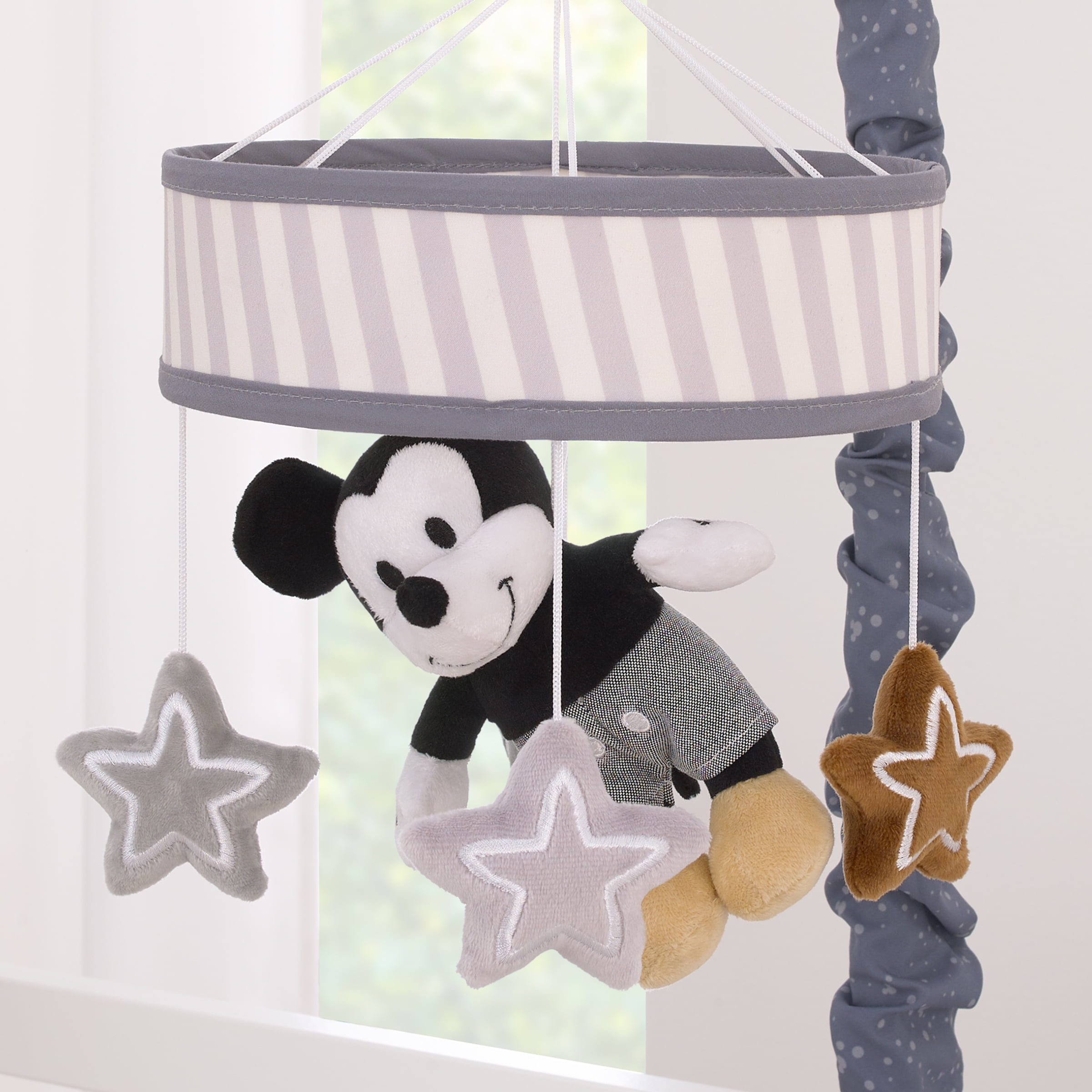 Disney Love Mickey Gray and White Plush Musical Mobile