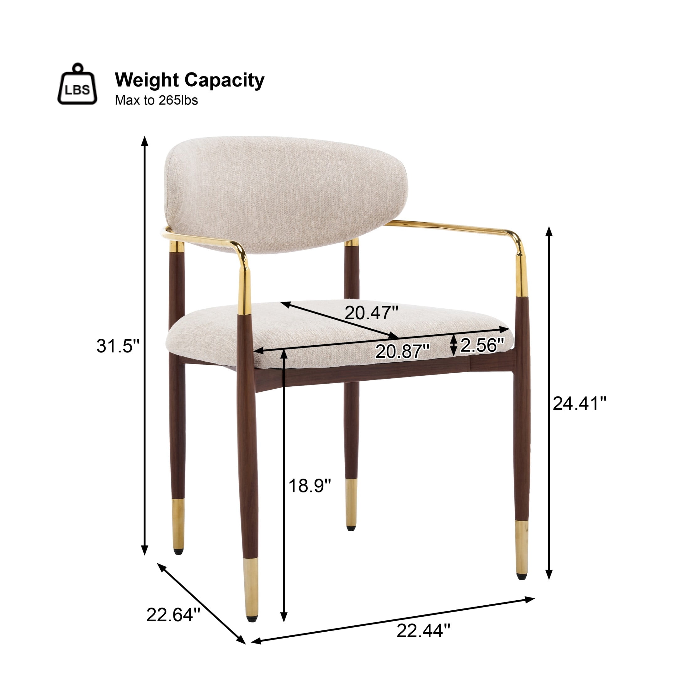 Christopher Knight Home Modern Upholstered Dining Chairs with Iron Frame, Walnut+Gold+Beige, Set of 2