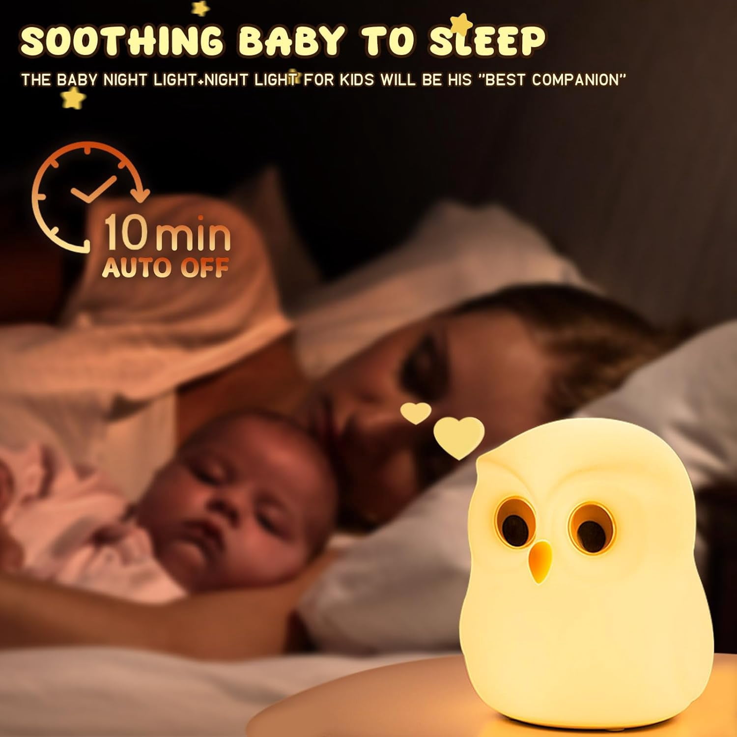 Night Light for Kids, 7 Color RGB Changing Owls Kids Night Light, Cute Silicone Owls Nightlight for Baby and Toddler Gifts, Kawaii Bedside Lamp for Sleep Aid, Breastfeeding