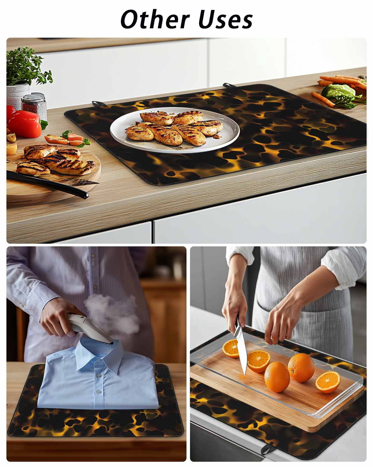 Stove Top Covers for Electric Stove, Black Yellow Orange Glass Stovetop Cover Protector, Minimalist Abstract Art Induction Cooktop Protector Oven Mat for Kitchen Countertop 24"x21"