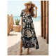 thumbnail image 2 of Vestidos para mujer, moda, cuello en V, vestido largo diario, manga corta, falda de mujer, estilo bohemio, vestidos con abertura, ropa de verano para mujer, 2 of 2