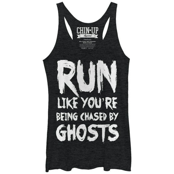 Women's CHIN UP Run You're Being Chased by Ghosts  Racerback Tank Top Black Heather Medium