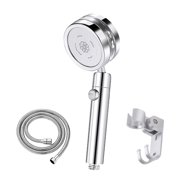 Graflsoa Pomme de Douche Rotative à 360° à Double Face F1-A Turbo Boost Argentée avec Interrupteur Marche/arrêt Pause, Ensemble de Douche ABS Haute Pression (Inclut Tuyau de 1,5 m et Support en Aluminium Spatial)