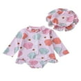 thumbnail image 1 of Baby Girls Romper Swimwear Long Sleeve Floral/Shell Print Bathing Suit with Hat, 1 of 7