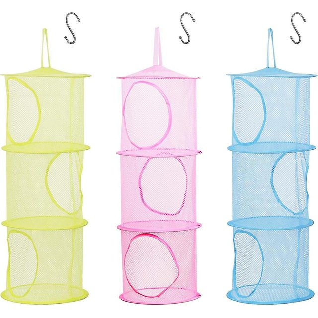 Red de almacenamiento para niños WEIHJMXG 3 piezas cesta de juguetes colgante malla plegable