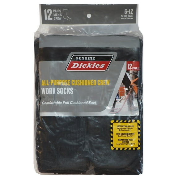Genuine Dickies Men's Value Work Crew Sock, 12 Pack Black Size 6-12