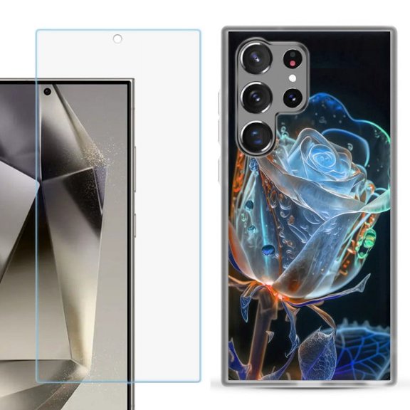 OneToughShield ® Compatible with Samsung Galaxy S24 Ultra, Shockproof Phone Case, with Tempered Glass Screen Protector - Glowing Rose