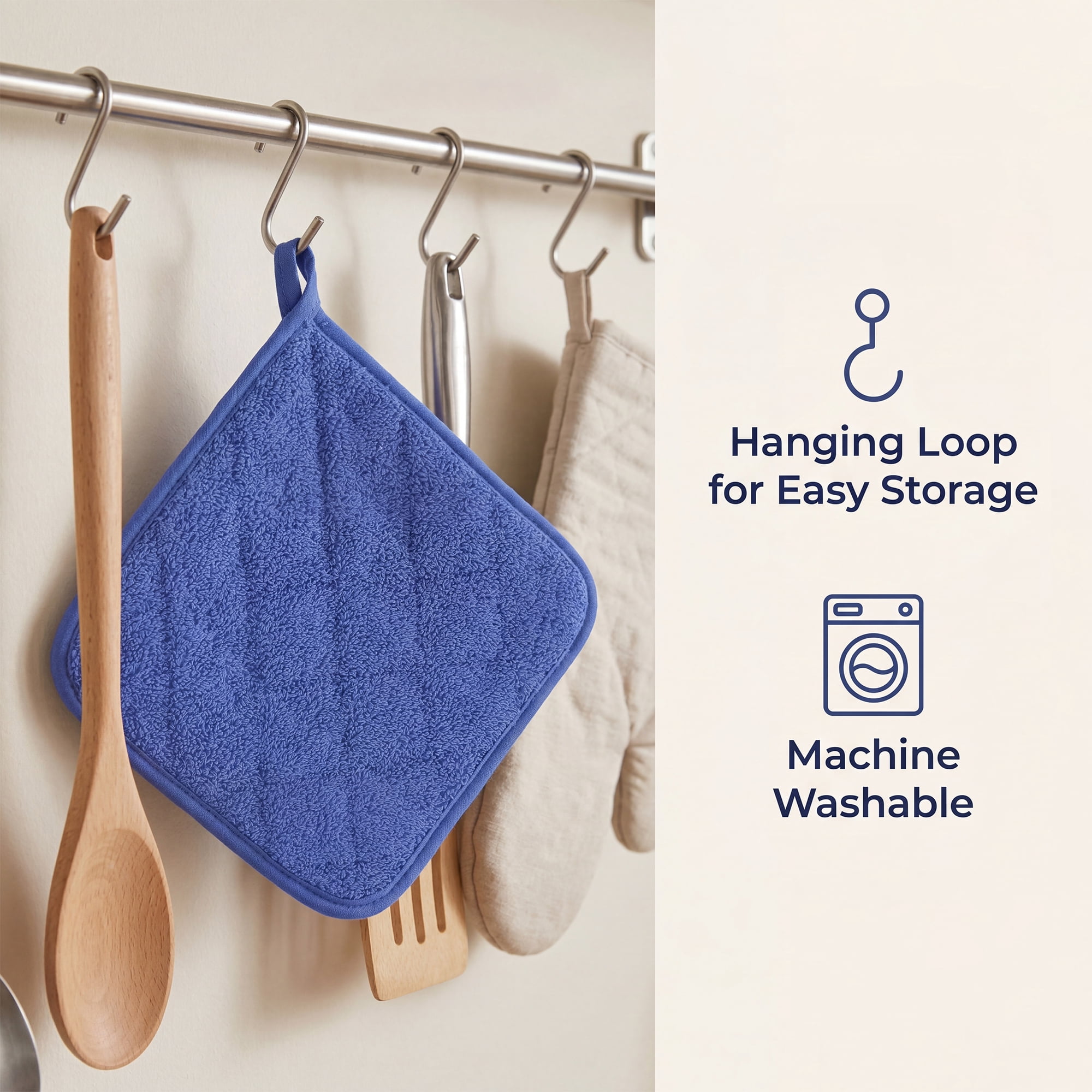 Unique Bargains 2 Pcs Square Pot Holders Heat Resistant Non Slip Pads Blue B 7.1"x7.1"