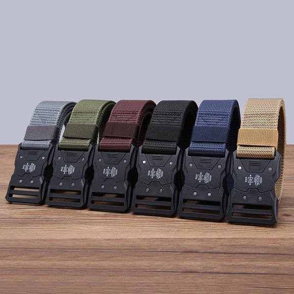 6 Pcs Men's Outdoor Nylon Belts with Quick-Release Buckles - Adjustable Durable Sports Belts for Work, Commuting, Outdoor Activities & Everyday Wear, Available in Black, Brown, Green, Navy Blue, Gray
