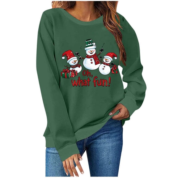 PFRNLF Christmas Sweatshirts for Women Cute Christmas Snowman Print Long Sleeve Pullover Tops