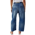 thumbnail image 4 of Women Low Rise Baggy Barrel Horseshoe Jeans Patchwork Denim Pants with Pockets, 4 of 6