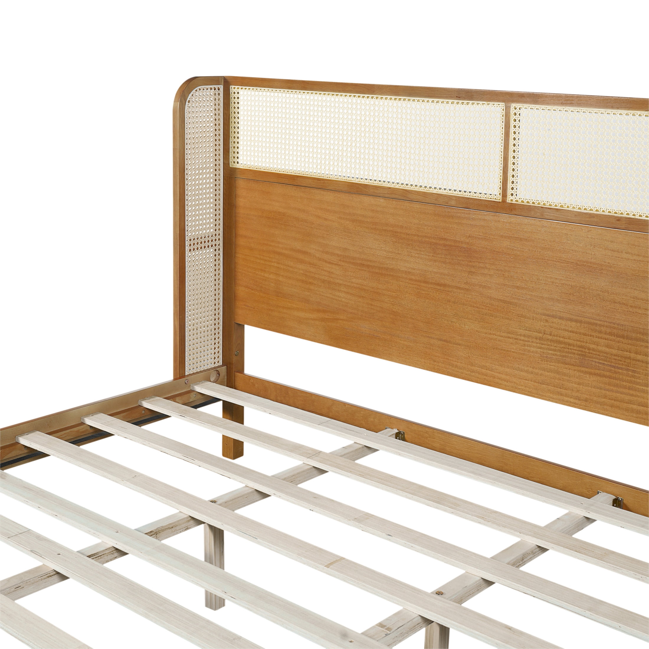 Christopher Knight Home King Platform Bed with Rattan Headboard, Solid Wood Frame, Natural Finish, King Size