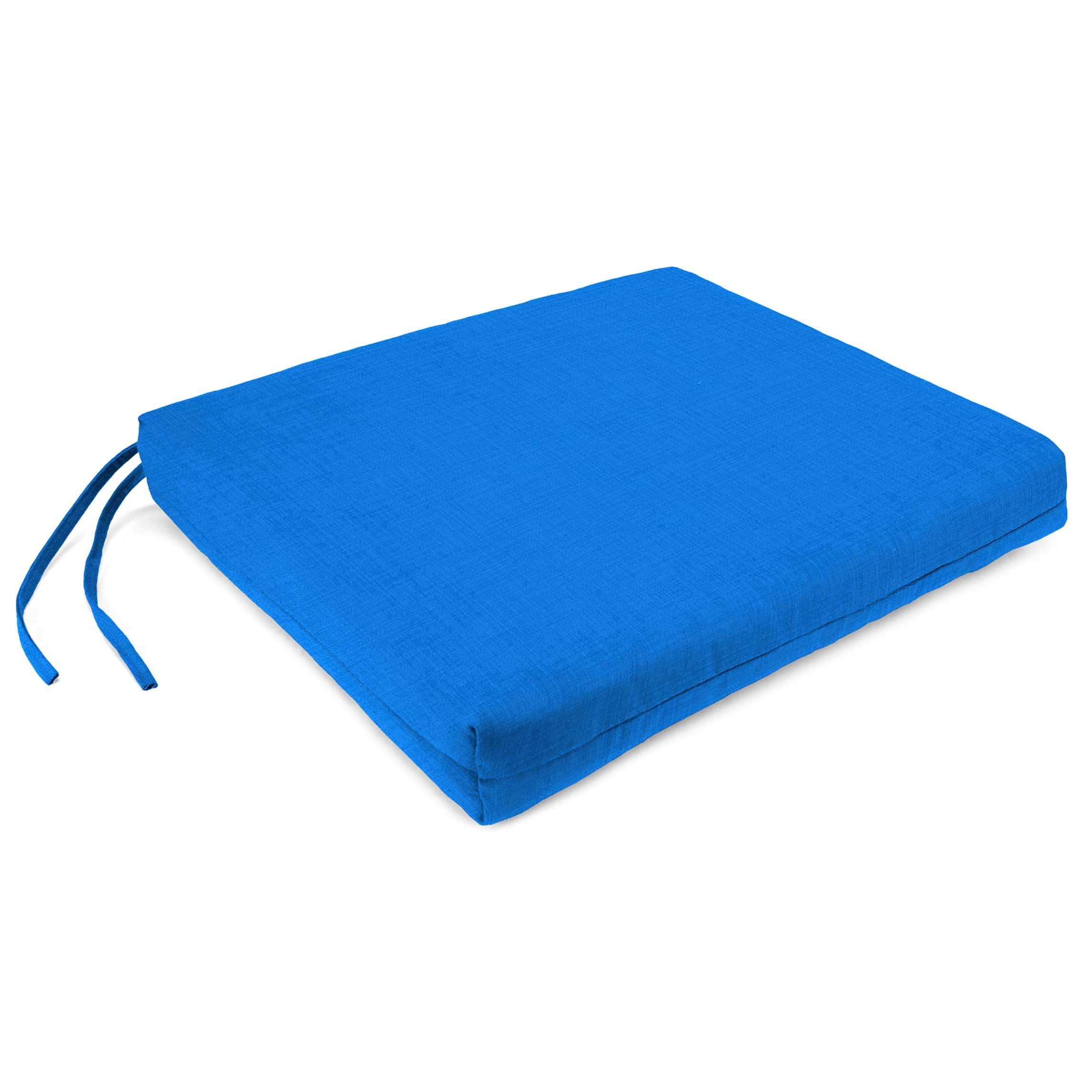 Jordan Manufacturing 17" x 19" Celosia Princess Blue Solid Rectangular Outdoor Chair Pad Seat Cushion with Ties (2 Pack)