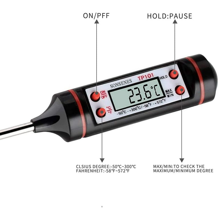 Portable Stainless Steel Probe Cooking Thermometer Baking Temperature  Measurement Food Liquid Paste Oil Temperature Milk Temperature Tea Category  Beer (Black)