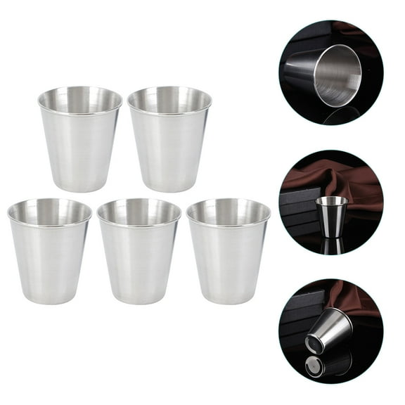 NIYANGLE 5Pcs Small Metal Cup Silver Color Portable for Picnic and Home Use