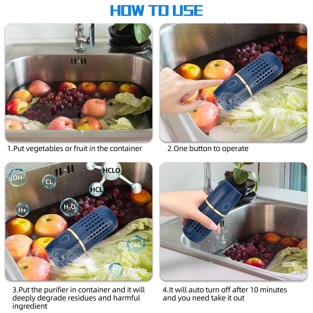 Heyruidy Fruit and Vegetable Washing Machine, Fruit Cleaning Device & Drainage Basket & Fruit Display Tray 3 in 1, OH-ion Purification USB