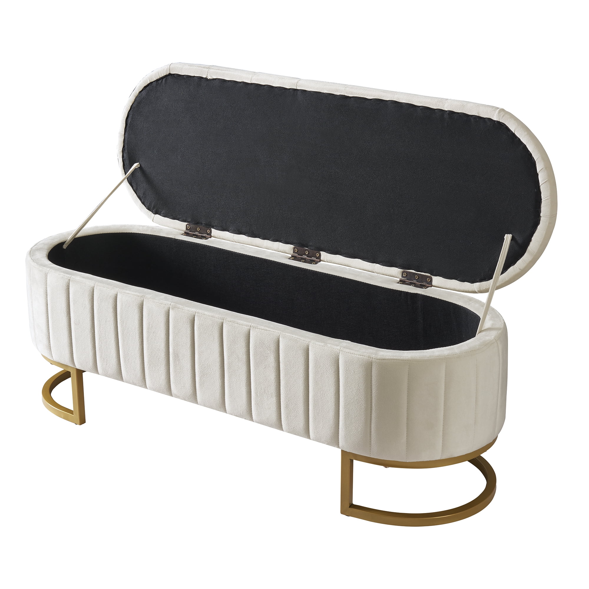 Aukfa 47" Velvet Storage Ottoman Bench, Button Tufted End of Bed Bench with Metal Legs, Modern Entryway Shoe Bench, Beige