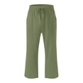 thumbnail image 7 of Petite Capris for Women with Pockets Below Knee Summer Casual Cotton Linen Pants Straight Leg Vacation Beach Crop Pant with Pockets Green 3XL, 7 of 7