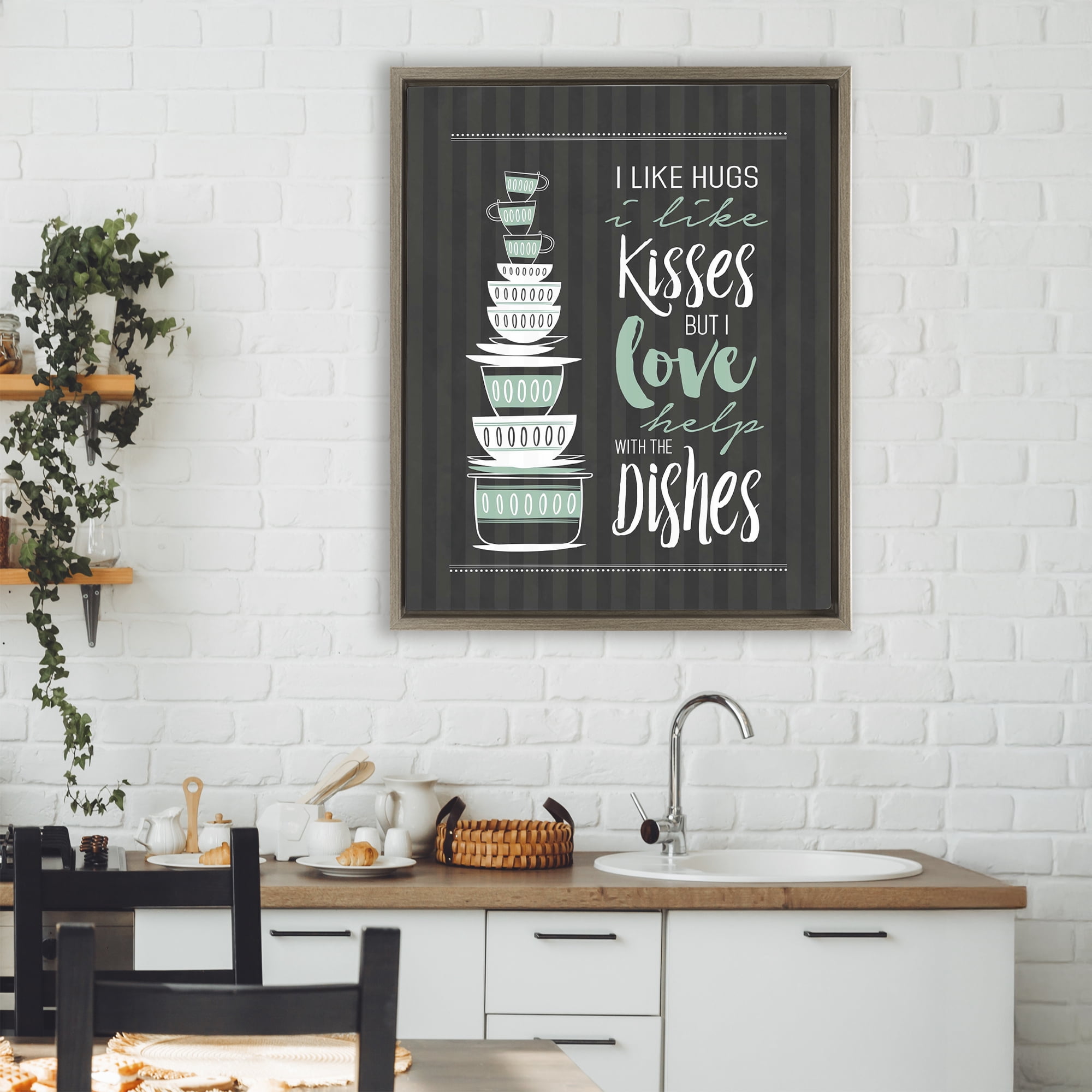 Love Help With Dishes Brown Framed Floater Canvas Wall Art, design by Lettered and Lined