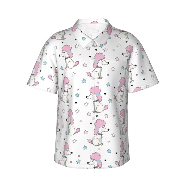 Fotbe Cute Poodle Dog Camisa Hawaiana para Hombre Unisex – Camisa Casual de Verano con Botones de Manga Corta de Algodón y Lino,Medium