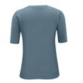 thumbnail image 5 of Womens Wool Blend Loose Fit Soft Summer Sweater Short Sleeve Crew Neck Casual Pullover Tops Trendy Pullover 2024 Blue XL, 5 of 9