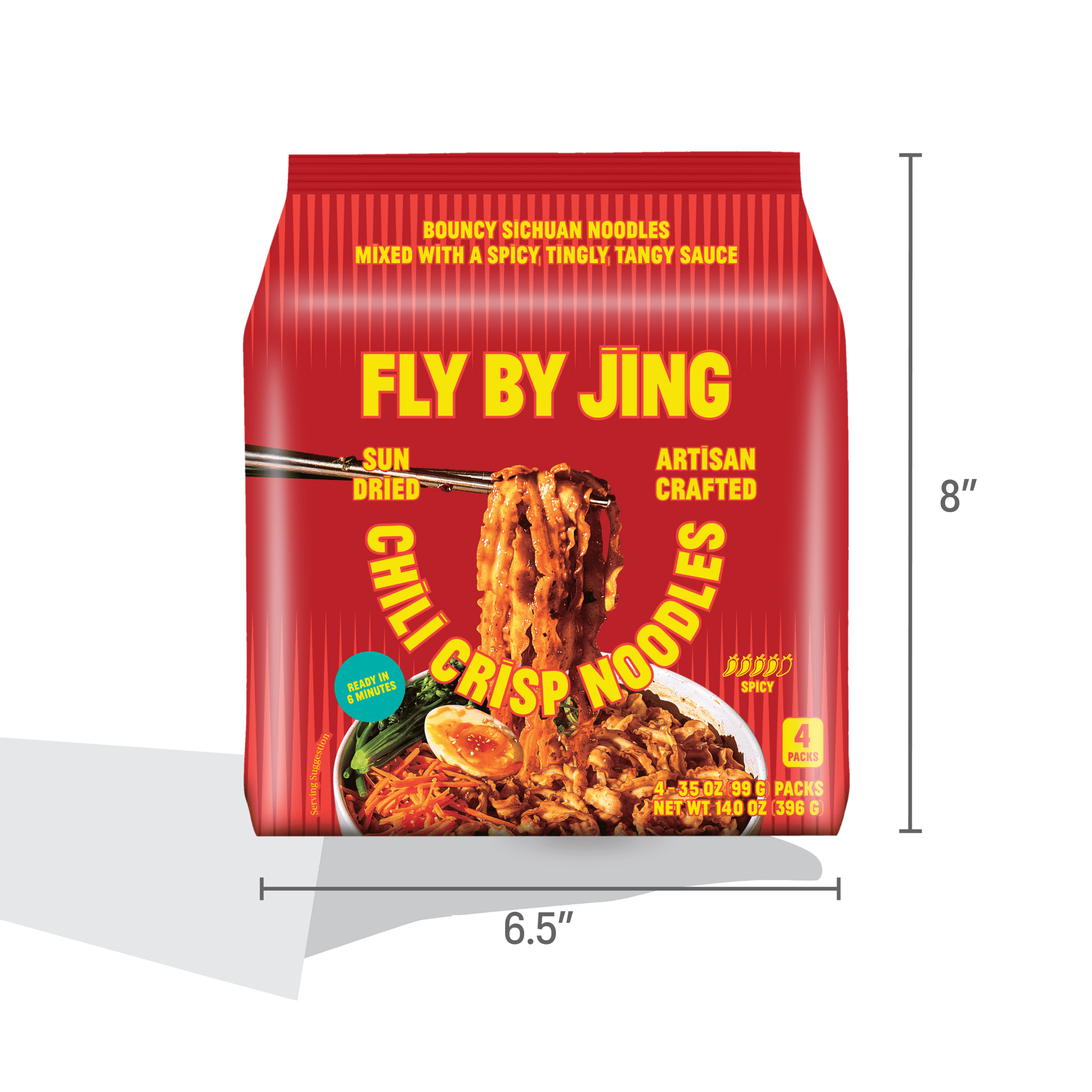 Fly By Jing Sichuan Chili Crisp Noodles, Spicy Vegan Noodles, 4-Pack, 12g Protein, Ready in 6 Minutes