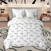 Homewish Fashion Grey Bowknot Bedding Comforter Set 7pcs for Kids, Cartoon Princess Ribbon King Bedding Sets, Fairy Tale Reversible Bed Sheets, Microfiber Bedroom Decor