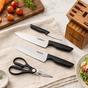 Knife Set with Block and Sharpener, High Carbon Stainless Steel Chef Knife block Set for Kitchen(15 PCS Pro Black)