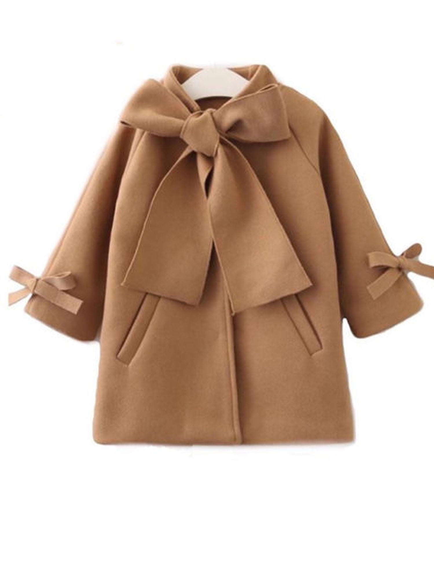 Kids Baby Girls Bow Long Trench Coat Cloak Winter Outerwear Wind Princess Jacket 