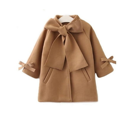 

Dewadbow Toddler Kids Baby Girls Warm Wool Bowknot Trench Coat Overcoat Outwear Jacket