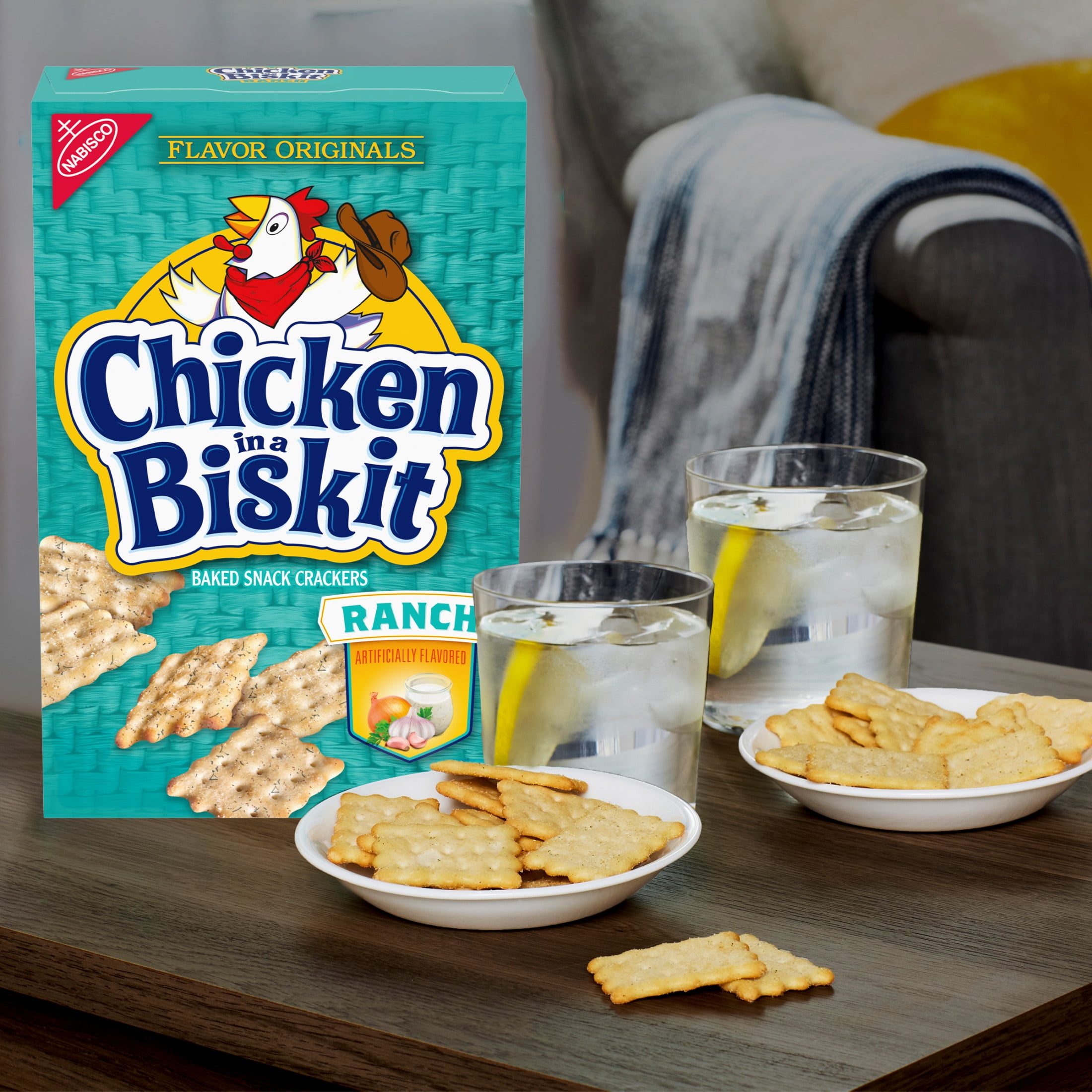 (3 pack) CHICKEN IN A BISKIT Ranch Baked Snack Crackers, Lunch Snacks, 7.5 oz