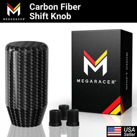 Mega Racer Carbon Fiber Shift Knob for Manual or Buttonless Automatic Transmission, 1 Piece Fits All Japanese Vehicle