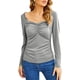 thumbnail image 1 of Blusa Fruncida Manga Larga Color Puro Slim Fit Moda Elegante Mujer Fruncida Top Gris XXL, 1 of 6