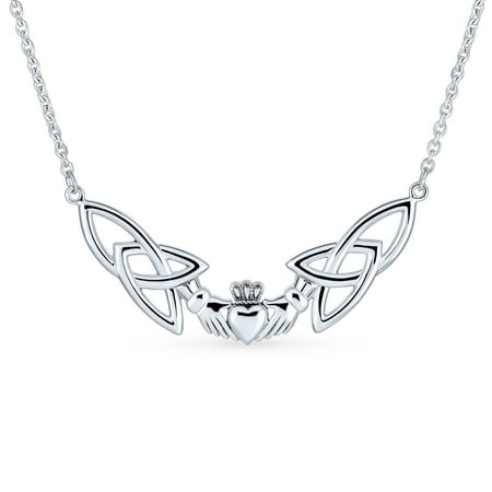 Bling Jewelry Womens Romantic Celtic Claddagh Collar Necklace Trinity Love Knot Friendship .925 Sterling Silver Gift