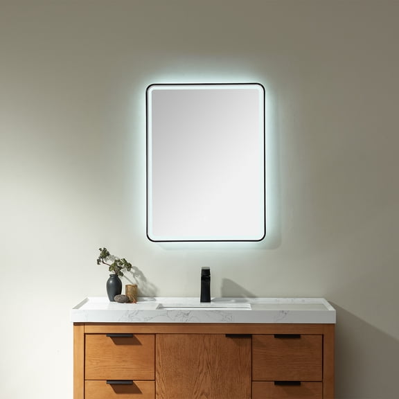 Vinnova Piceno 24" Rectangle LED Wall Mount Bathroom Vanity Mirror Black Frame