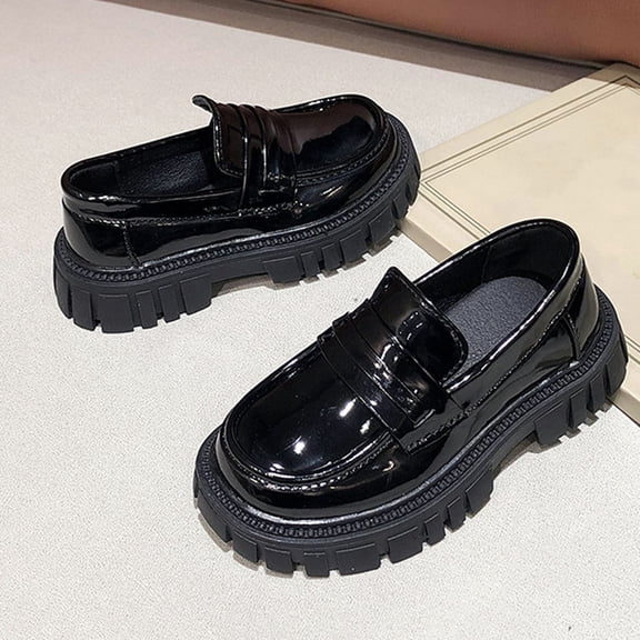 FSYBOA Girls Dress Shoes Size 13(Little Kids), Platform Sole Pull On Platform Sole Non Slip Kids Flat Shoes Black