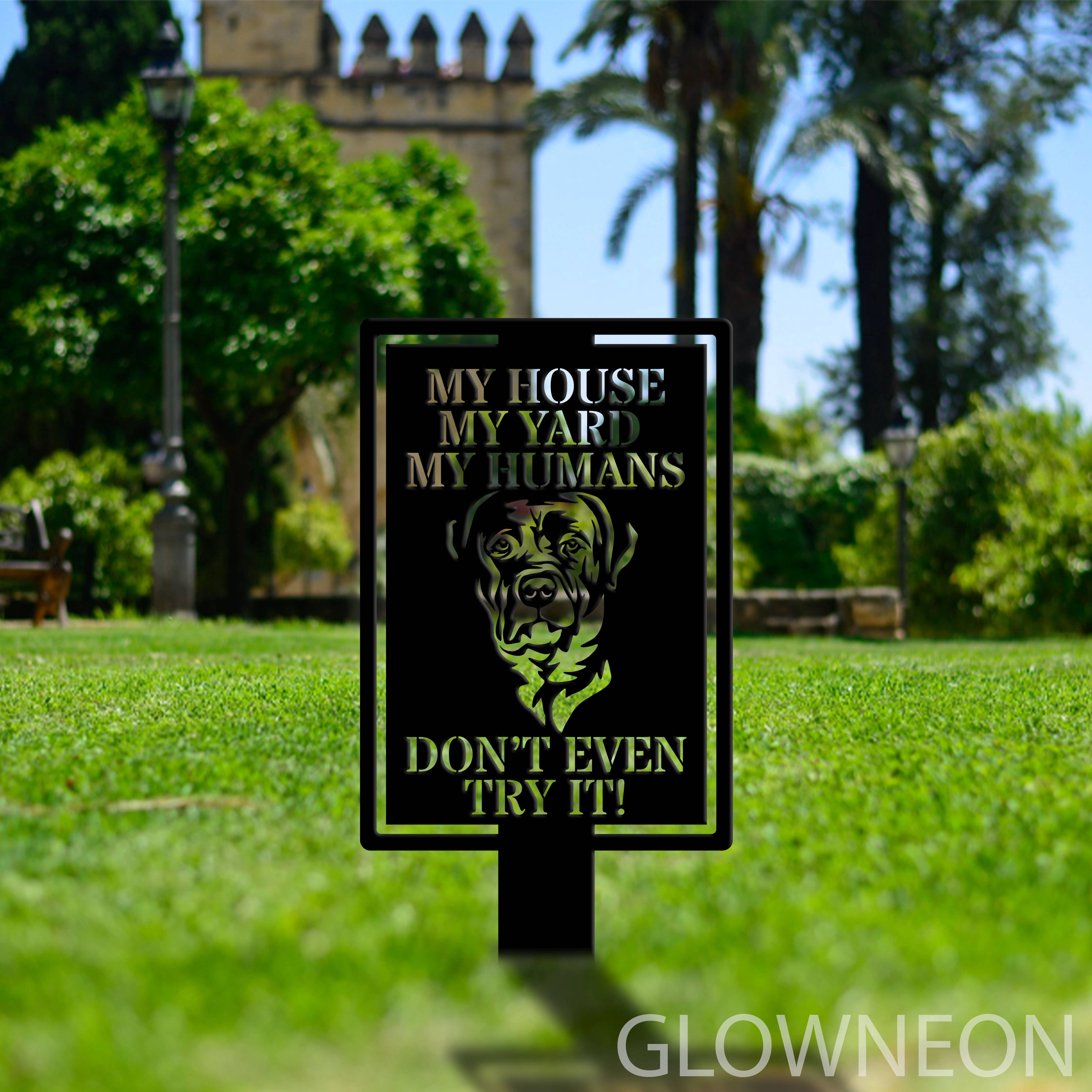 Glowneon Cane Corso Dog Metal Sign, Warning Dog Metal Yard Stake Sign