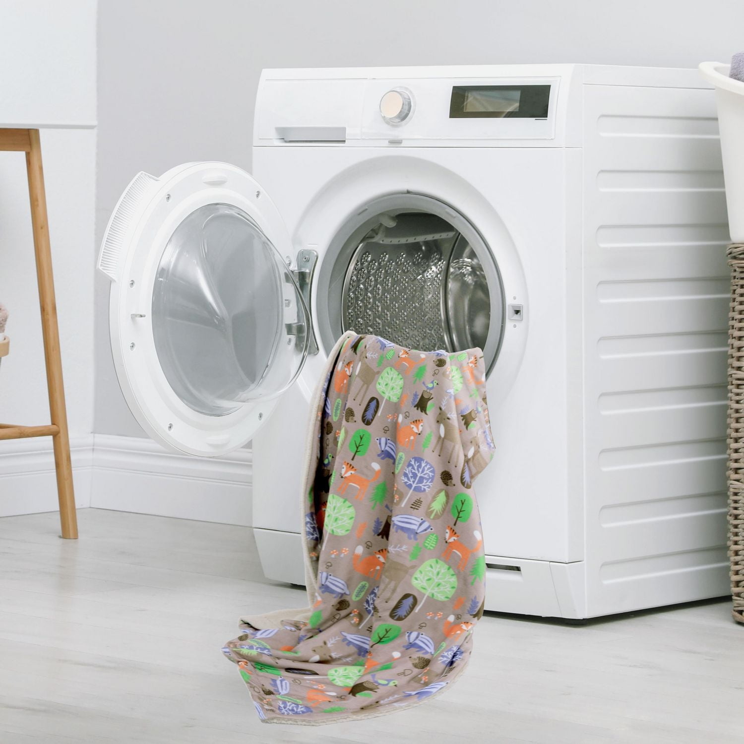 Marina Decoration Reversible Rich Printed Woven Fluffy Plush Soft Warm Flannel Fleece Children Throw Sherpa Kids Blanket, 40 x 50 Inch Fox Forest With Taupe Base Pattern