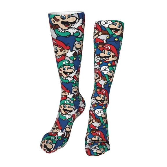 Lsque Mario Print Women's Men's Novelty 20in Crew Socks Cotton Socks Knee High Socks for Walking,Running,Nurses,Pregnancy