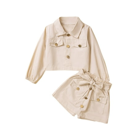 

PBaeM Baby And Toddler Girls 18M-6T Beige Long Sleeve Button Jacket And Shorts Outfit Sets