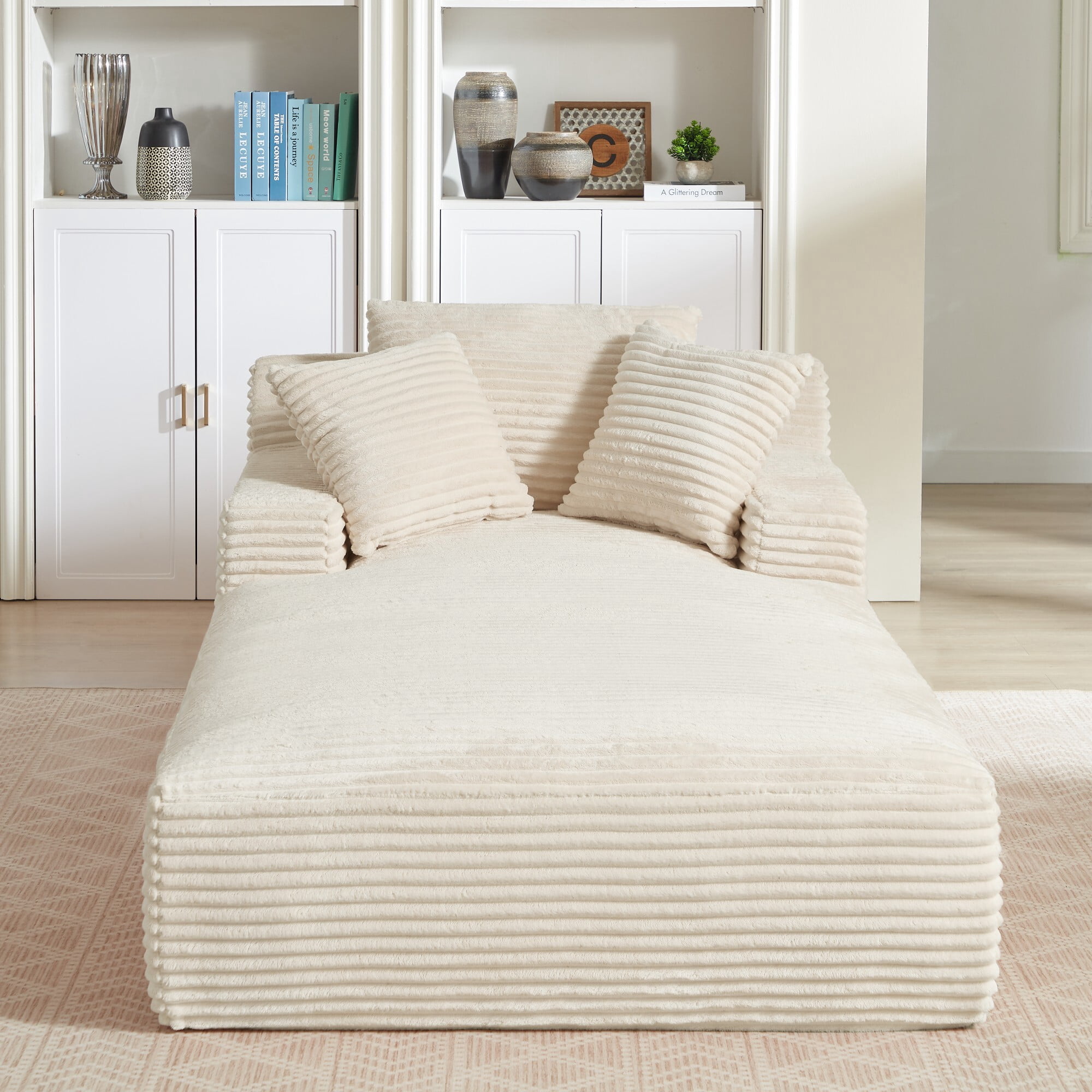 DEALTOPS 78.7" Oversized Comfy Lounge Chair, Corduroy Foam Sofa Chair with Pillows, No Assembly, Living Room or Bedroom, Beige