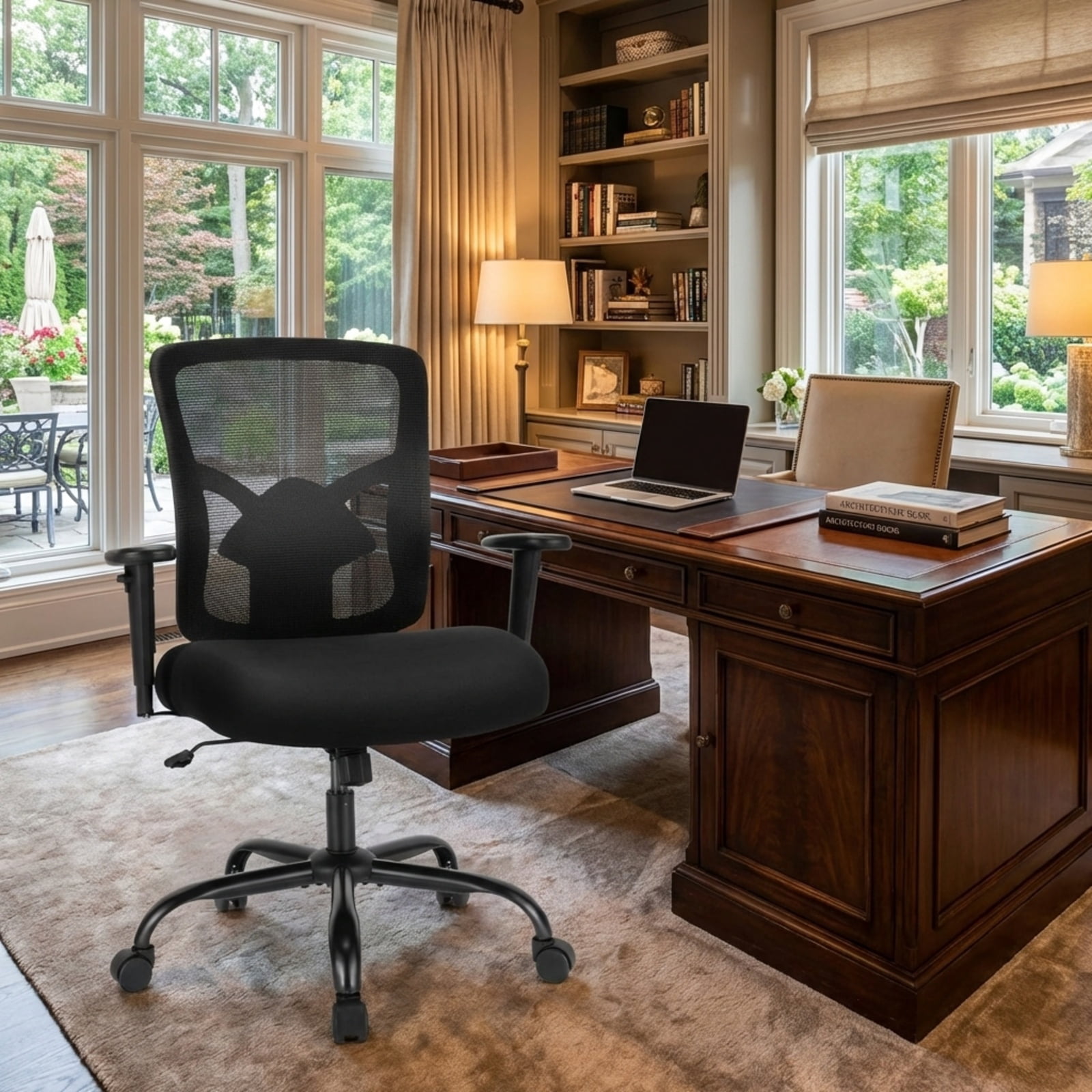 Furnibear Big and Tall Mesh Office Chair 400 lbs High Back Ergonomic Task Chair with Adjustable Lumbar Support, Computer Chair for Home Office, Black