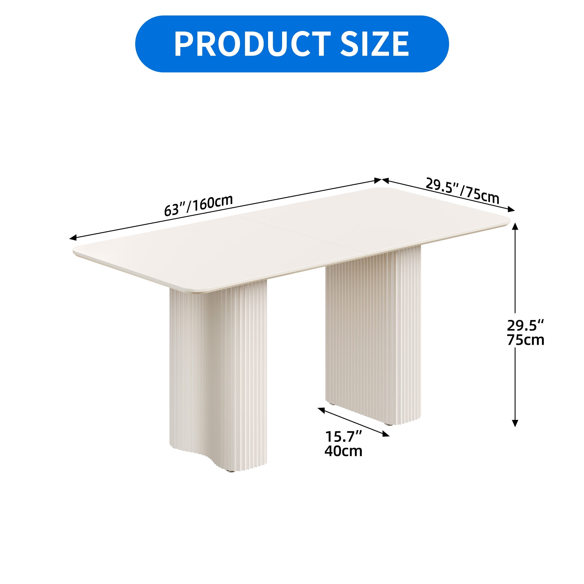 Uforic 63 " Modern Dining Table with Curved Wave Legs, Cream White Rectangular Kitchen Table for 4-6 Person, Dining Room Table for Gathering, Kitchen, Dining Living Room