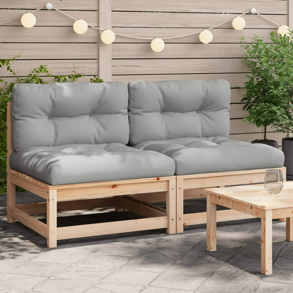 vidaXL Patio Sofas Armless with Cushions 2 pcs Solid Wood Pine