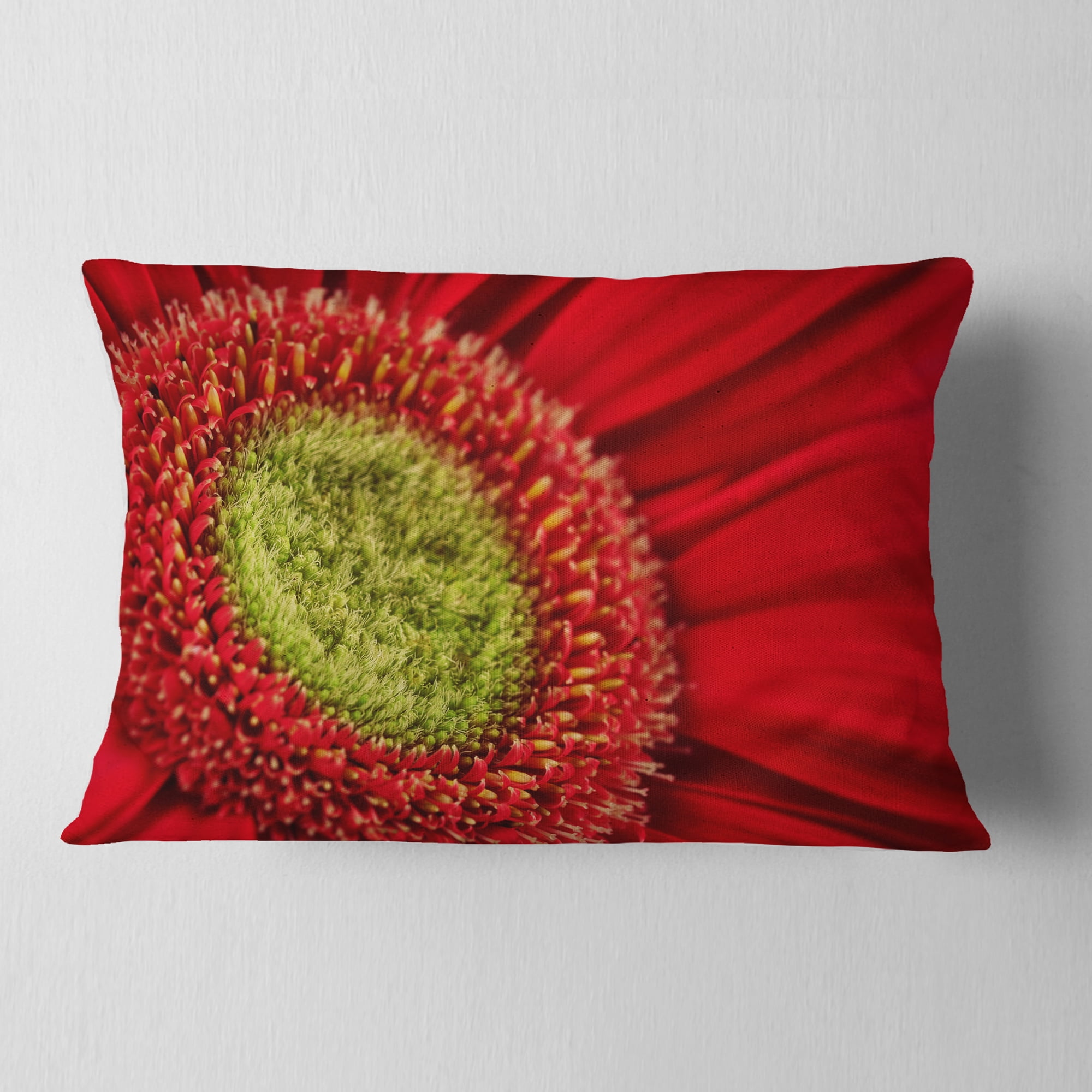 Designart Red Daisy Gerbera Flower Close up - Flowers Throw Pillowwork - 12x20