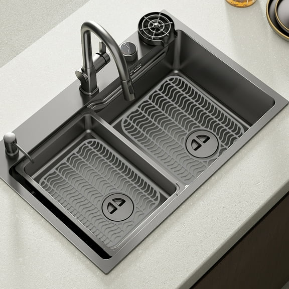 AEVXKHI 2PCS Sink Protector Mat, Nonslip Kitchen Sink Mat, Flexible Silicone Drain Pad, Silicone Pad with Drain Hole Dishwasher Safe for Kitchen Tableware Dishes