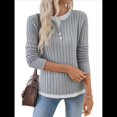 thumbnail image 3 of Camisetas Informales de Cuello Redondo y Bloques de Color para Mujer, de Larga y Corte Entallado, para Otoño Gris M, 3 of 9