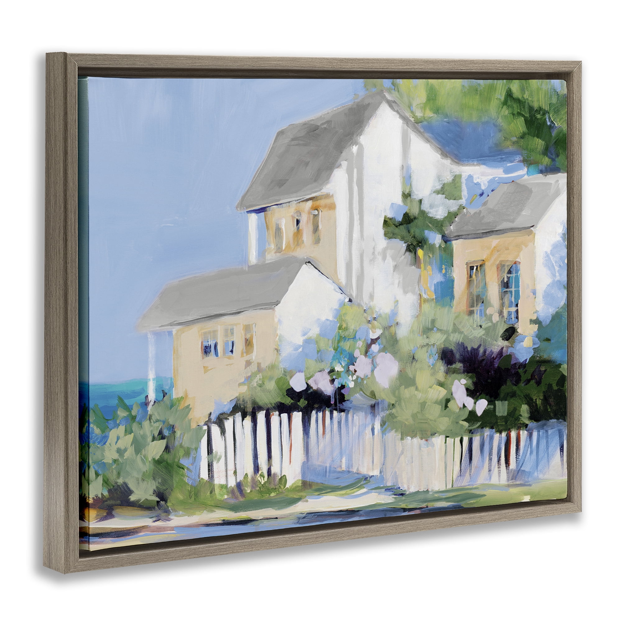 Stupell Industries Living by the Water Cottage Brown Framed Floater Canvas Wall Art, design by Jane Slivka